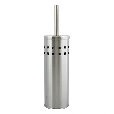 Image of MSV Miami Toilet Brush with Hygienic Container Silver, Metal, Chrome, 30x12x12