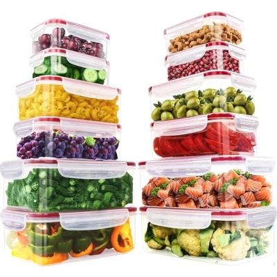 Image of KICHLY Plastic Airtight Food Storage Containers with Lids for Kitchen &amp; Pantry, Leakproof (Red, Pack of 24)