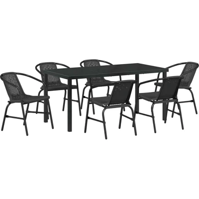 Image of vidaXL 7 Piece Garden Dining Set Black Poly Rattan