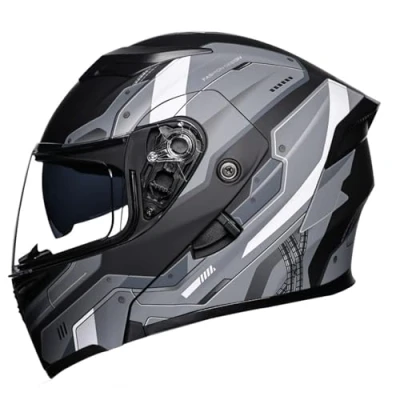 Image of Flip Up Front Motorcycle Helmet,Double Visors Modular Motorbike Full Face Helmet,DOT/ECE Certification Lightweight Moped Scooter Street Bike Racing Helmet For Men Women(Color:Black stripes,S