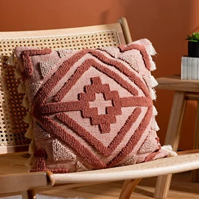 Image of furn. Kalai Geometric Tufted Cotton Filled Cushion Burgundy Polycotton One Size