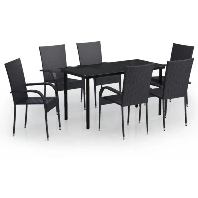 Image of vidaXL 7 Piece Outdoor Dining Set Black