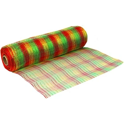 Image of OakTree Deco Mesh Metallic Red, Green, Gold 25cm x 9.1m (10yds) Pattern No.272