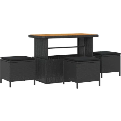 Image of vidaXL 4 Piece Garden Dining Set with Cushions Black Poly Rattan Acacia
