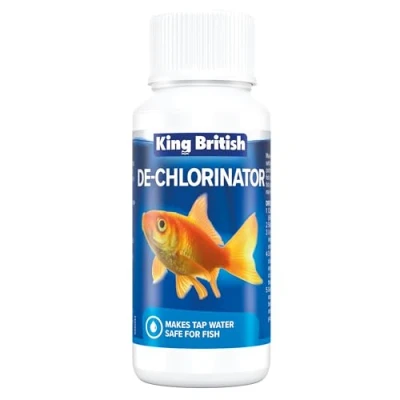 Image of King British De Chlorinator 100ml Makes Tap Water Safe For Fish Removes Excess Chlorine Coldwater &amp; Tropical Aquariums Use When Setting Up a New Aquarium or Changing Tank