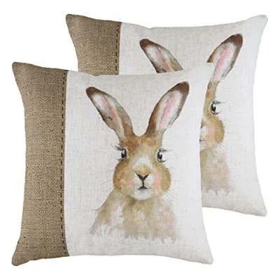 Image of Evans Lichfield Hessian Hare Twin Pack Polyester Filled Cushions, White, 43 x 43cm