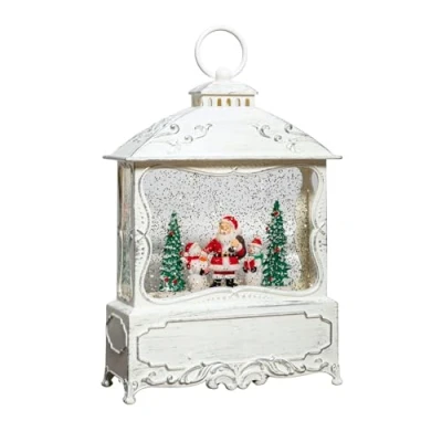 Image of Samuel ALEXANDER 26cm Dual Power White Christmas Glitter Water Spinner with Santa Scene and LEDs
