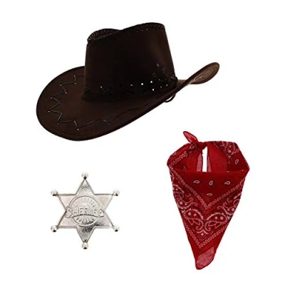 Image of Zac&#039;s Alter Ego Fancy Dress Cowboy Sheriff Badge, Hat &amp; Bandana/Neckerchief Set