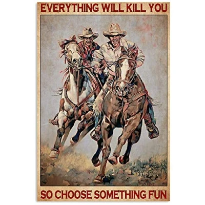 Image of TNND Cowboys Choose Something Fun Poster Vintage Wall Decor Metal Sign 8x12 inches