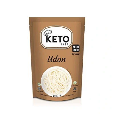 Image of Keto Chef Thick Instant Udon Noodles Konjac Vegan Noodle, Zero Fat, Sugar &amp; Carb, Shirataki, Made from Free Flour, Healthy Low Calorie Food, Ready to Eat Pack of 12 (270g)