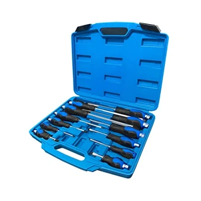 Image of Magnetic Screwdriver Set, 12 Pieces, 6 Phillips and Slotted Tips, with Go Thru Steel Blades, High Torque