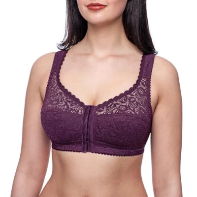 Image of frugue Front Fastening Non Wired Wireless Support Bra Purple 48 J