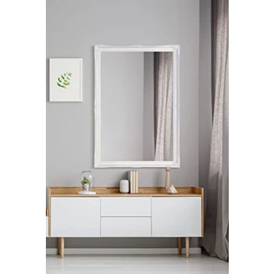 Image of FRAMES BY POST New Large Shabby Chic Style Swept Bevelled OVERMANTLE Wall/Hall Mirror Price Includes Standard DELIVERY, 40&quot; X 28&quot;, White, Wood, 102x72