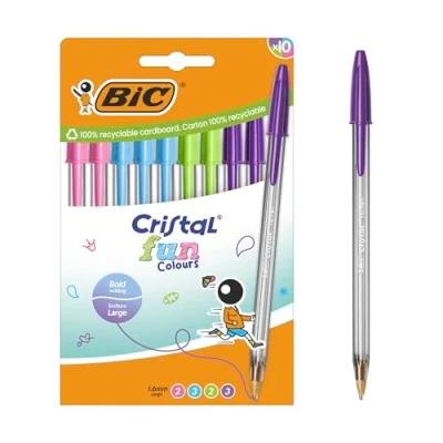 Image of BIC Cristal Fun Colors Broad Point Pens (1.6mm) Assorted Colors, Pack of 10