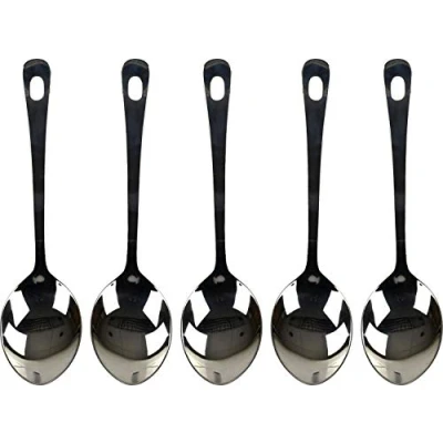 Image of Set of 5 Stainless Steel Sober Spoons for Serving Cooking Dining (10&quot;)