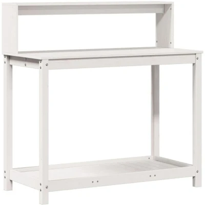 Image of vidaXL Potting Table with Shelves White 108x50x109.5 cm Solid Wood Pine
