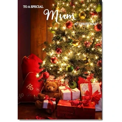 Image of doodlecards Mum Christmas Card Teddy by Tree Large A4 Size for with Plain Envelope