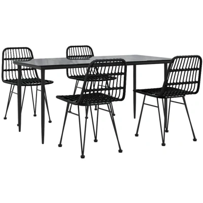 Image of vidaXL 5 Piece Garden Dining Set Black Poly Rattan
