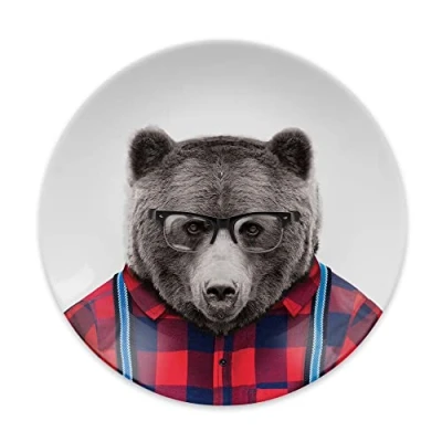 Image of Wild Dining Dinner Plate I Funny 100% Ceramic 9 inch with Goofy Pet Print Novelty Tableware Gift Idea for Students Dishwasher Microwave and Food Safe (Bear)