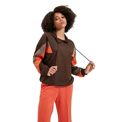 Image of Trendyol Women Regular Basic Hood Knit Sweatshirt Brown