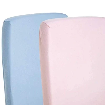 Image of Travel Cot Fitted sheet 95x65 Mattress Sheets 4 Way Stretch Soft Bedsheet Hypoallergenic Elasticated Breathable (Pack of 2, Pink &amp; Blue)