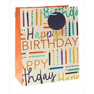 Image of Happy Birthday Candle Themed Large Gift Bag With Tag Wrapping Essentials