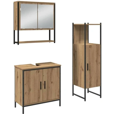 Image of vidaXL 3 Piece Bathroom Furniture Set Artisan Oak Engineered Wood