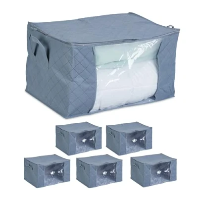 Image of Relaxdays Storage Bag Set of 6, Zip, Bedding, Clothes, Dust Protection, Underbed Organiser, hwd: 35 x 60 43 cm, Grey