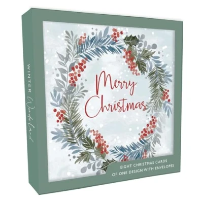 Image of Box of 8 Festive Modern Wreath Luxury Foiled Christmas Cards Boxed Card Packs XCPS038
