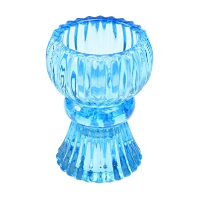 Image of Double Ended Blue Glass Candle Holder