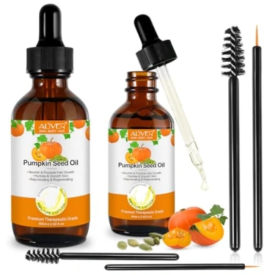 Image of Pumpkin Seed Oil for Hair Growth, Organic Oil, 100% Pure Cold Pressed, Help Growth Eyebrows, Eyelashes &amp; Dry Damaged Hair, Moisturizing Scalp,Face, Nails, Body, Skin, 2 Pack