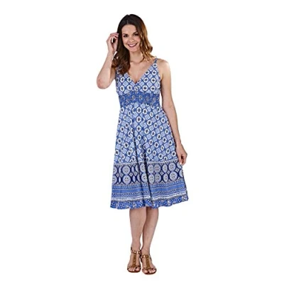 Image of Ladies Pistachio Cross Over Cotton Dress D918 Blue Circle Print M