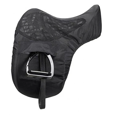 Image of LeMieux ProKit Ride On Dressage Saddle Cover in Black with Silicone Grip Seat Waterproof Polyester Outer Fleece Lining