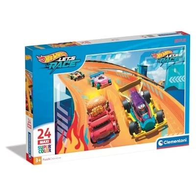 Image of Clementoni Jigsaw Puzzle Hotwheels 24 Maxi Pieces Supercolor For Children 3 5 Years, Cartoon, Cars, Gift Boy/Girls, Kids, Made In Italy, 28523