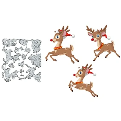 Image of 3pcs Christmas Deer Elk Metal Die Cuts,Merry Cutting Dies Cut Stencils DIY Scrapbooking Decorative Embossing Paper Card Making