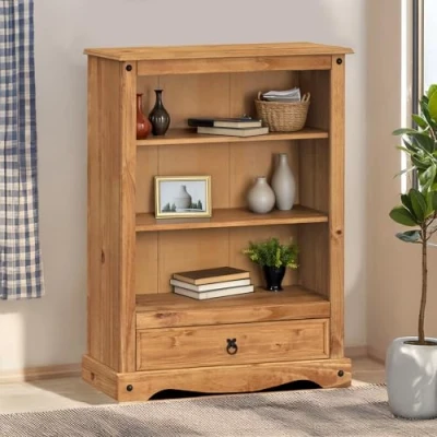 Image of Mercers Furniture Corona 1 Drawer Bookcase Solid Pine Living Room Storage