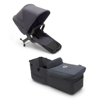 Image of Bugaboo Donkey 5 Twin Extension Set, Converts Your Mono into a Pushchair, Side by Side, Improved Design, Reversible Seat and One Hand Steering, Stormy Blue