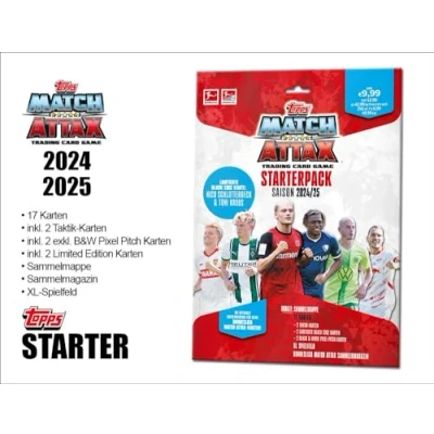 Image of Topps Bundesliga Match Attax 24/25 Starter Pack 17 Cards, Including 2 Tactical Black &amp; White Pixel Pitch Cards and Two Limited Edition