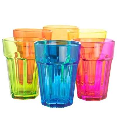Image of TREND FOR HOME 6 Coloured Drinking Glasses 425 ml Rainbow Tumblers Glass Set Tall Water Highball Smoothie Cup Cocktails Milkshake Gigi Vivid