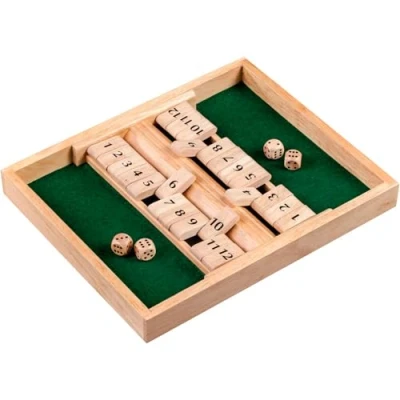 Image of Philos 2 Player Shut the Box Game 12 numbers Wooden board and 4 dice