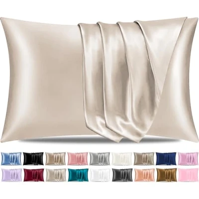 Image of Pamposh Satin Silk Pillowcases For Hair And Skin 4 Pack Standard Size with Envelope Closure (Beige, Pcs (50 x 75 cm))