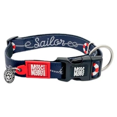 Image of Max &amp; Molly Soft Padded Neoprene Dog Collar w/Smart ID Gotcha! QR Pet Safety Tag, Durable, Waterproof, Anti Stink, Machine Washable for Dogs, Sailor Pattern, S
