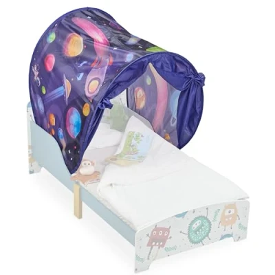 Image of Relaxdays Bed Tent for Children, HWD: 0.5 x 220 79 cm, Tunnel, Pop up Function, Sleep Cave, Cosmos Design, Colourful, Polyester