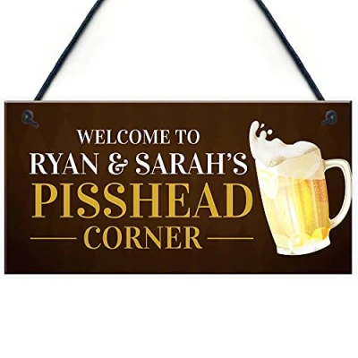 Image of RED OCEAN Personalised PISS HEAD Corner Bar Hanging Home Garden Sign Beer