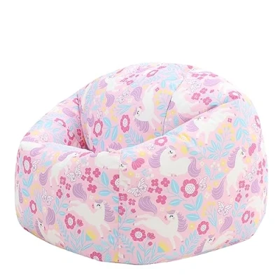 Image of icon Kids Bean Bag Chair, Unicorn Print, Girls with Filling Included, Arrives Pre Filled
