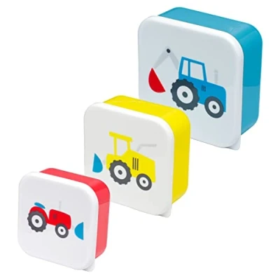 Image of Puckator Little Tractors Set of 3 Lunch Box Snack Pots M/L/XL Lunchbox with Multi Compartments Small Food Containers for Adults and Kids Girls Boys Storage
