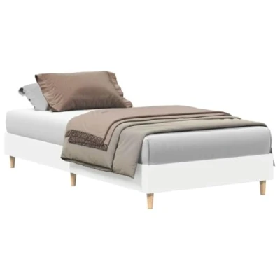 Image of vidaXL Engineered Wood White Single Bed Frame/White Bedstead/Wooden Slatted Base for Bedroom/Dorm/Guest Room 203x102 cm Sturdy &amp; Stable