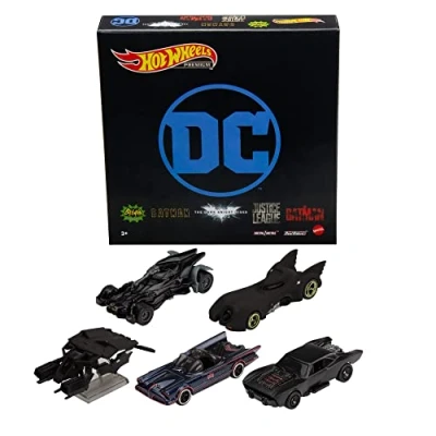 Image of Hot Wheels Batman Bundle, 5 Fan Favorite Batmobile Castings, 1:64 Scale Toy Vehicles, Special Packaging, Play or Display, For Fans &amp; Collectors
