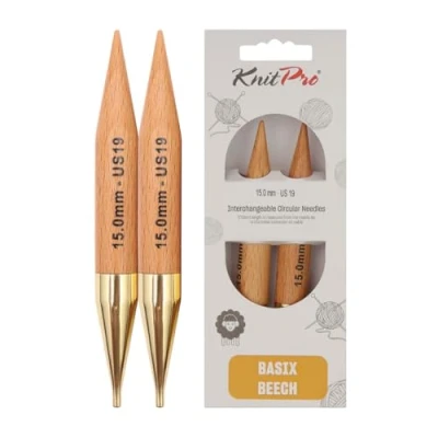 Image of KnitPro KP35646 Basix Birch: Circular Knitting Pins: Interchangeable: Normal: 15.00mm, Birchwood, Multi Colour