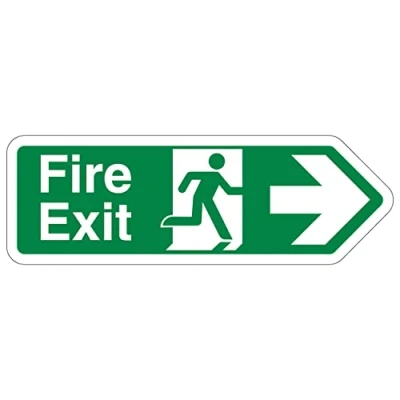 Image of V Safety Shaped Sign Fire Exit Arrow Right 300X100 Self Adhesive Vinyl